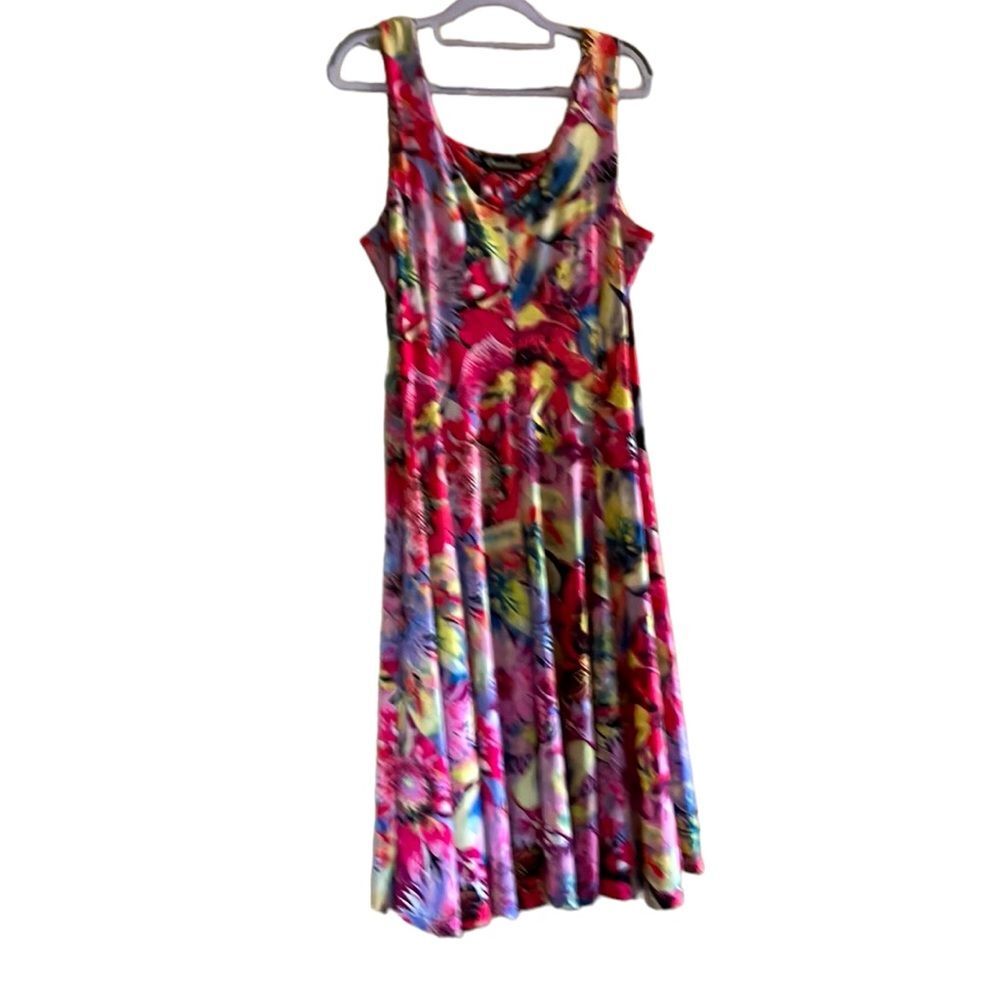 FREE SHIPPING Stretchy Knit Tropical Floral Summer Tank Dress Colorful Size XL